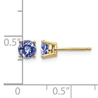 14K 5mm Yellow Gold Round Tanzanite Post Earrings view 4