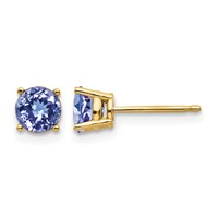 14K 5mm Yellow Gold Round Tanzanite Post Earrings view 1