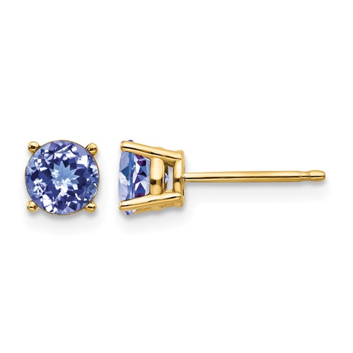 14K 5mm Yellow Gold Round Tanzanite Post Earrings