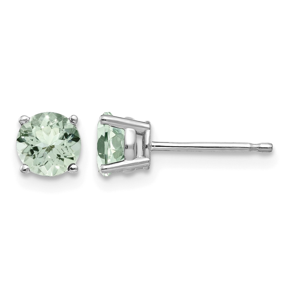 14K White Gold 5mm Round Green Quartz Post Earrings