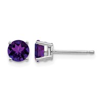 14K White Gold 5mm Round Amethyst Post Earrings view 1