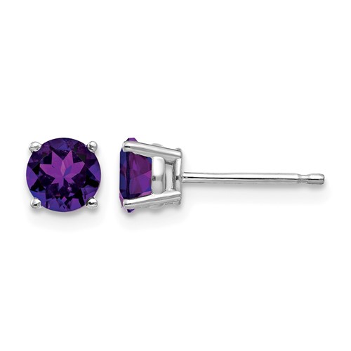 14K White Gold 5mm Round Amethyst Post Earrings