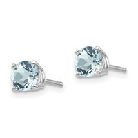 14K White Gold 5mm Round Aquamarine Post Earrings view 2