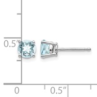 14K White Gold 5mm Round Aquamarine Post Earrings view 4