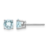 14K White Gold 5mm Round Aquamarine Post Earrings view 1