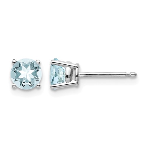 14K White Gold 5mm Round Aquamarine Post Earrings