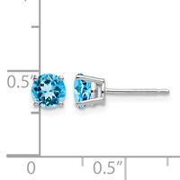 14K White Gold 5mm Round Blue Topaz Post Earrings view 4