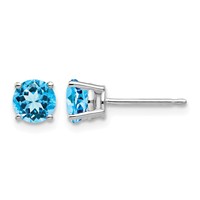 14K White Gold 5mm Round Blue Topaz Post Earrings view 1
