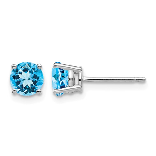 14K White Gold 5mm Round Blue Topaz Post Earrings