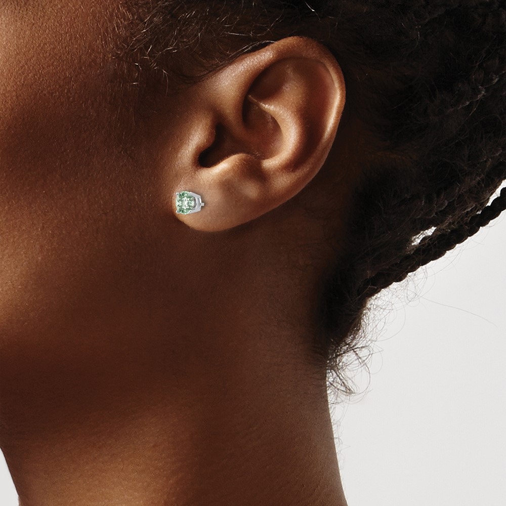 14kw 5mm Round Checker-Cut Green Quartz Earrings (XE72WCG)