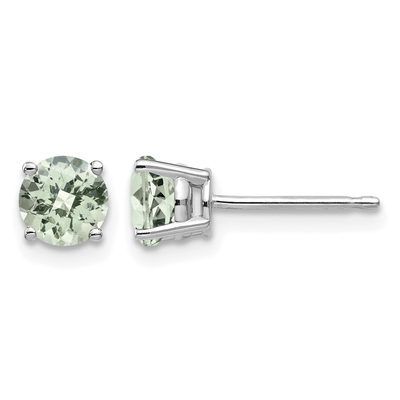 14kw 5mm Round Checker-Cut Green Quartz Earrings (XE72WCG)