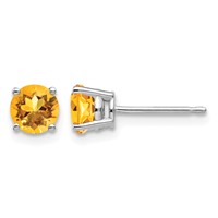 14K White Gold 5mm Round Citrine Post Earrings view 1