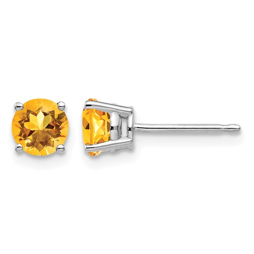 14K White Gold 5mm Round Citrine Post Earrings