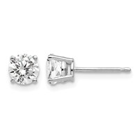 14K White Gold 5mm Round Cubic Zirconia Post Earrings view 1