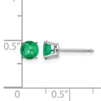 14K White Gold 5mm Round Emerald Post Earrings view 4