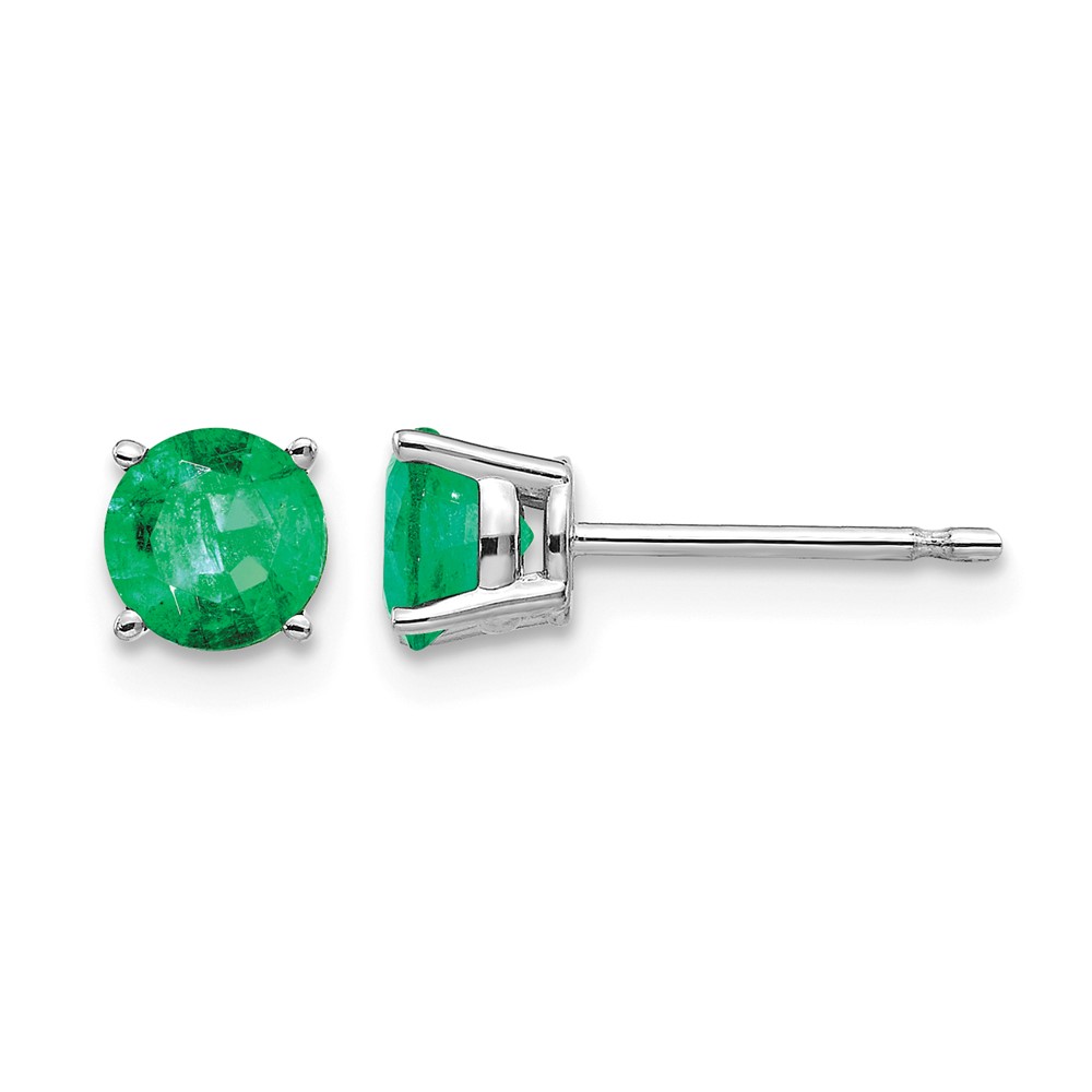 14K White Gold 5mm Round Emerald Post Earrings