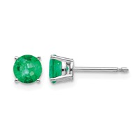14K White Gold 5mm Round Emerald Post Earrings view 1