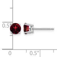 14K White Gold 5mm Round Garnet Post Earrings view 4