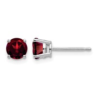 14K White Gold 5mm Round Garnet Post Earrings view 1