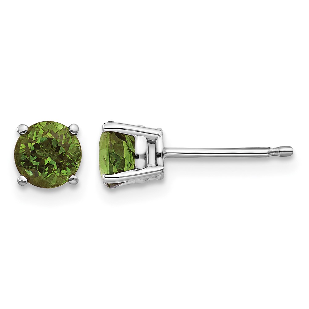 14K White Gold 5mm Round Green Tourmaline Post Earrings