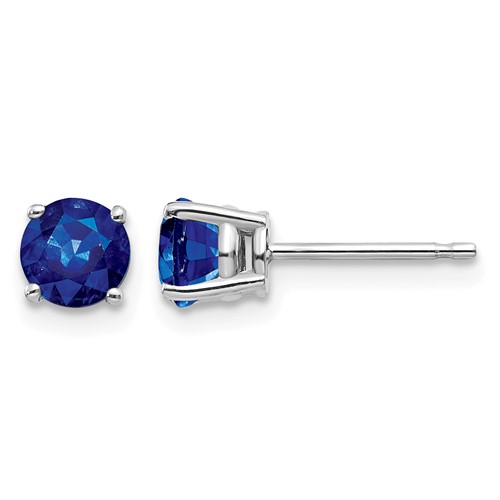 14K White Gold 5mm Round Sapphire Post Earrings