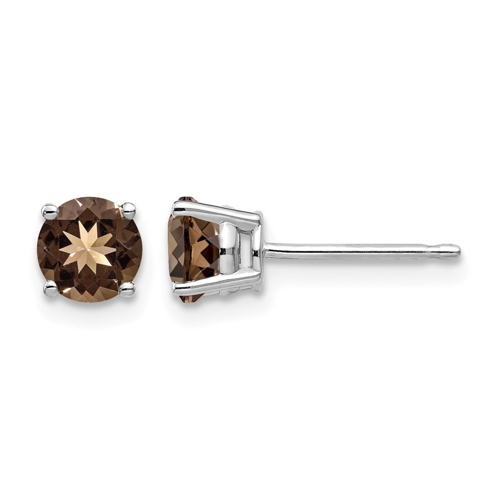 14K White Gold 5mm Round Smoky Quartz Post Earrings