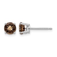 14K White Gold 5mm Round Smoky Quartz Post Earrings view 1