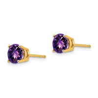 14K 6mm Yellow Gold Round Checker-cut Amethyst Post Earrings view 2
