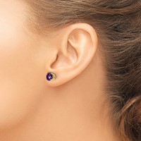 14K 6mm Yellow Gold Round Checker-cut Amethyst Post Earrings view 3