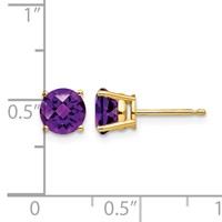 14K 6mm Yellow Gold Round Checker-cut Amethyst Post Earrings view 4