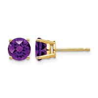 14K 6mm Yellow Gold Round Checker-cut Amethyst Post Earrings view 1