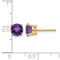 14K 6mm Yellow Gold Round Amethyst Post Earrings view 4