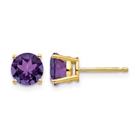 14K 6mm Yellow Gold Round Amethyst Post Earrings view 1