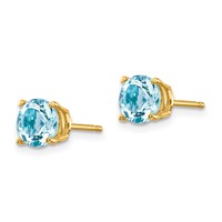 14K 6mm Yellow Gold Round Aquamarine Post Earrings view 2