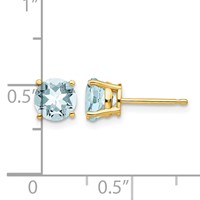 14K 6mm Yellow Gold Round Aquamarine Post Earrings view 4