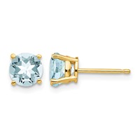 14K 6mm Yellow Gold Round Aquamarine Post Earrings view 1