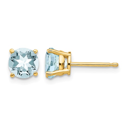 14K 6mm Yellow Gold Round Aquamarine Post Earrings