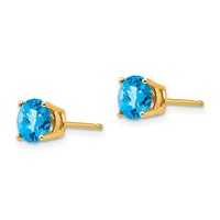 14K 6mm Yellow Gold Round Checker-cut Blue Topaz Post Earrings view 2