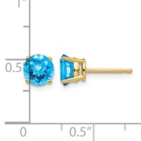 14K 6mm Yellow Gold Round Checker-cut Blue Topaz Post Earrings view 4
