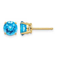 14K 6mm Yellow Gold Round Checker-cut Blue Topaz Post Earrings view 1