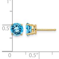 14K 6mm Yellow Gold Round Blue Topaz Post Earrings view 4