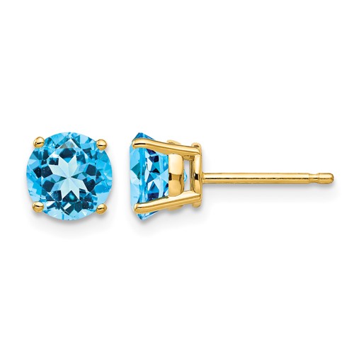 14K 6mm Yellow Gold Round Blue Topaz Post Earrings