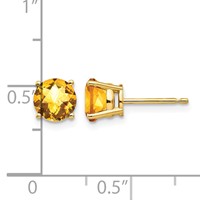 14K 6mm Yellow Gold Round Checker-cut Citrine Post Earrings view 4