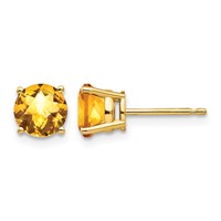 14K 6mm Yellow Gold Round Checker-cut Citrine Post Earrings view 1