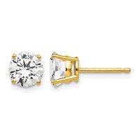 14K 6mm Round Cubic Zirconia Post Earrings view 1