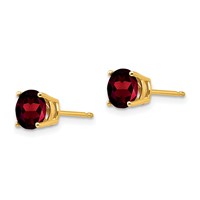 14K 6mm Yellow Gold Round Garnet Post Earrings view 2