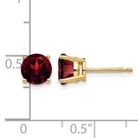 14K 6mm Yellow Gold Round Garnet Post Earrings view 4