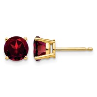 14K 6mm Yellow Gold Round Garnet Post Earrings view 1