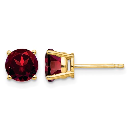 14K 6mm Yellow Gold Round Garnet Post Earrings