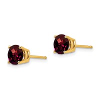 14K 6mm Yellow Gold Round Checker-cut Garnet Post Earrings view 2